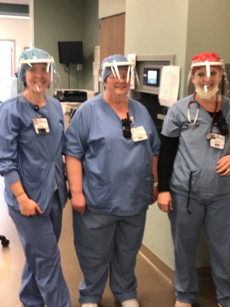Nurses wearing our face shields